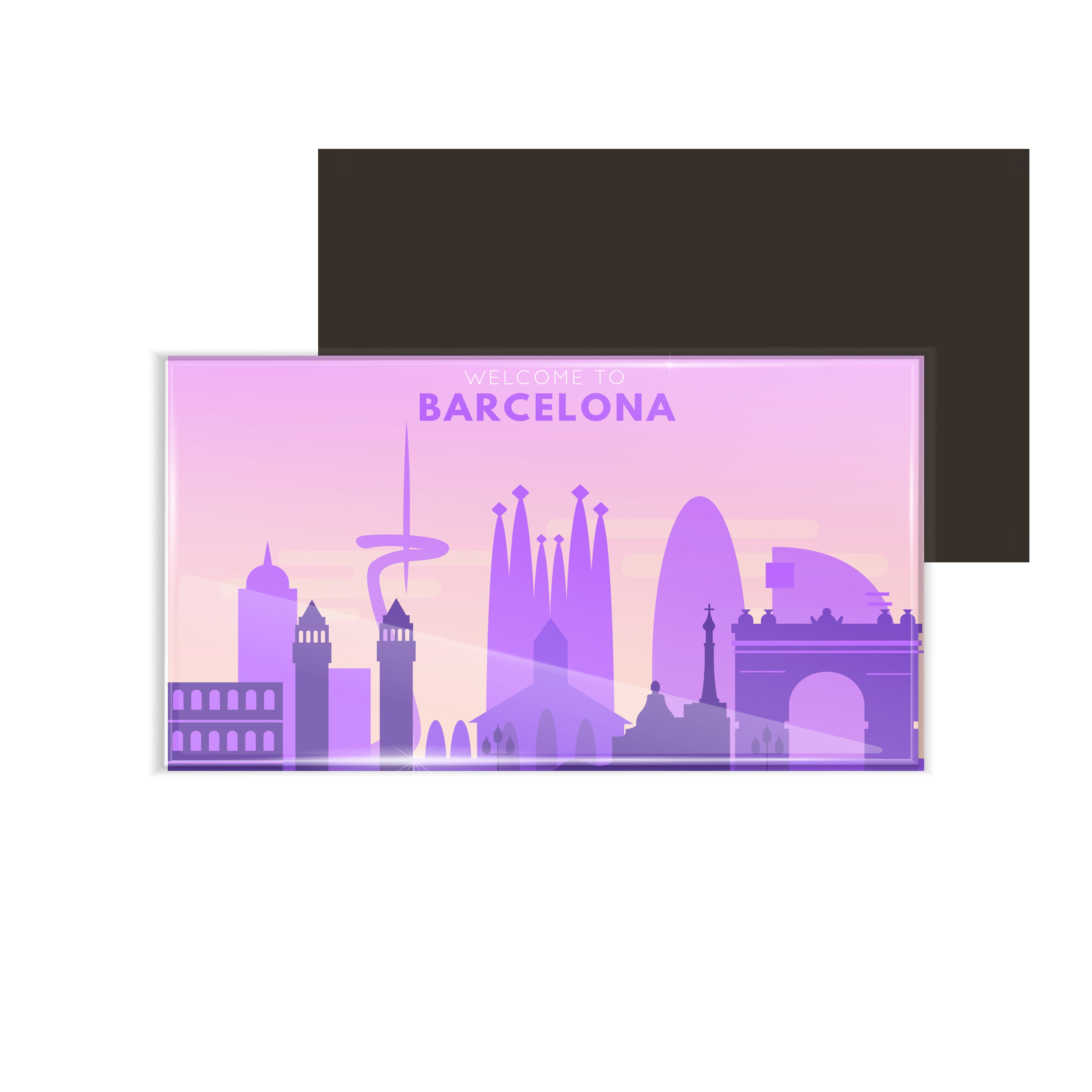 dhcrafts Fridge Magnet Rectangle Acrylic Glass (8.6 x 5.4 cm) Purple Color Travel Barcelona Design Pack of 1